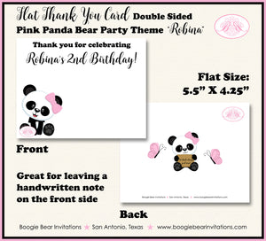 Pink Panda Bear Birthday Party Thank You Card Girl Black Little Butterfly Wild Zoo Animals Soft Boogie Bear Invitations Robina Theme Printed