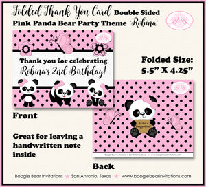 Pink Panda Bear Birthday Party Thank You Card Girl Black Little Butterfly Wild Zoo Animals Soft Boogie Bear Invitations Robina Theme Printed