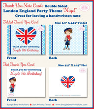 Load image into Gallery viewer, London England Party Thank You Card Birthday Boy British Flag Royal Queen Crown Palace Heart Red Blue Boogie Bear Invitations Nigel Theme
