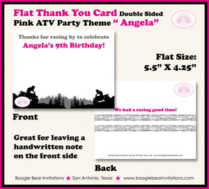 ATV Birthday Party Thank You Card Birthday Girl Pink Black All Terrain Vehicle Quad 4 Wheeler Boogie Bear Invitations Angela Theme Printed
