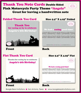 ATV Birthday Party Thank You Card Birthday Girl Pink Black All Terrain Vehicle Quad 4 Wheeler Boogie Bear Invitations Angela Theme Printed