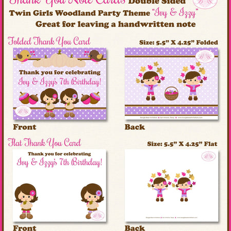 Harvest Twin Girl Birthday Party Thank You Card Autumn Fall Woodland Pumpkin Picking Pink Purple Boogie Bear Invitations Ivy & Izzy Theme