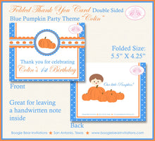 Load image into Gallery viewer, Blue Pumpkin Party Thank You Card Birthday Boy Fall Little Autumn Harvest Orange Ranch Barn 1st Boogie Bear Invitations Colin Theme Printed