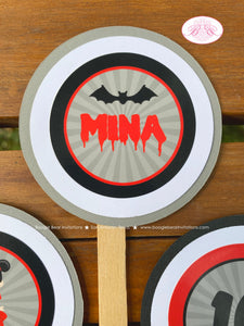 Vampire Girl Birthday Party Cupcake Toppers Cake Display Halloween Full Moon Red Blood Dracula Black Bat Boogie Bear Invitations Mina Theme