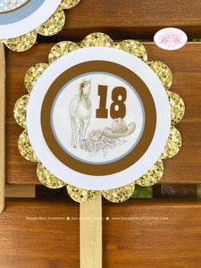 Country Horse Party Cupcake Toppers Birthday Hat Boots Rustic Girl Blue Brown Vintage Flowers Farm Boogie Bear Invitations Savannah Theme
