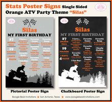 Load image into Gallery viewer, Orange ATV Birthday Party Sign Stats Poster Flat Frameable Black Chalkboard Milestone Girl Boy 1st First Boogie Bear Invitations Silas Theme
