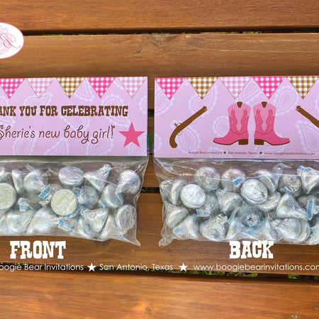Pink Cowgirl Baby Shower Treat Bag Toppers Folded Favor Girl Gunslinger Ranch Boots Lone Star Brown Gun Boogie Bear Invitations Sherie Theme