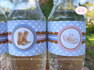 Country Horse Birthday Party Bottle Wraps Wrappers Cover Label Hat Boots Rustic Girl Blue Brown Farm Boogie Bear Invitations Savannah Theme