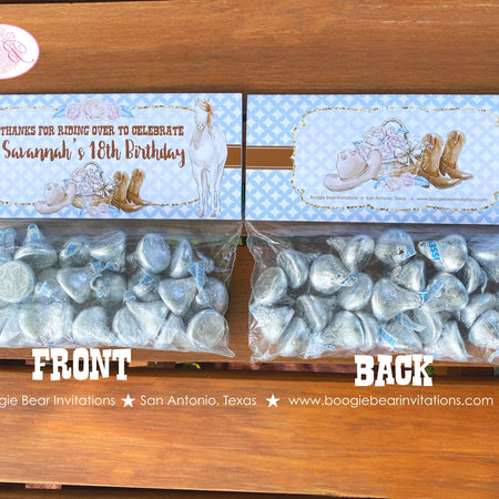 Country Horse Party Treat Bag Toppers Folded Favor Birthday Hat Boots Rustic Girl Blue Brown Vintage Boogie Bear Invitations Savannah Theme