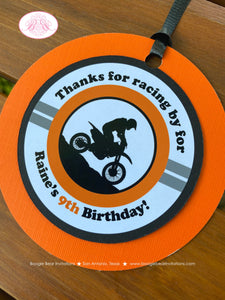 Orange Dirt Bike Birthday Party Favor Tags Black Grey Boy Girl Motorcycle Motocross Enduro Sports Racing Boogie Bear Invitations Raine Theme