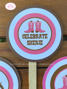 Pink Cowgirl Baby Shower Cupcake Toppers Gunslinger Ranch Boots Brown Lone Star Girl Farm Rustic Ranch Boogie Bear Invitations Sherie Theme