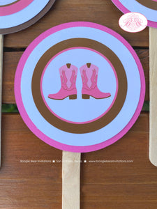Pink Cowgirl Baby Shower Cupcake Toppers Gunslinger Ranch Boots Brown Lone Star Girl Farm Rustic Ranch Boogie Bear Invitations Sherie Theme