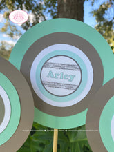 Load image into Gallery viewer, Aqua ATV Baby Shower Party Centerpiece Set Green Blue Silver Glitter Girl 4 Wheeler Stripe Quad Racing Boogie Bear Invitations Arley Theme