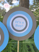 Load image into Gallery viewer, Blue ATV Baby Shower Party Centerpiece Set Boy Grey Silver Glitter Girl 4 Wheeler Stripe Quad Racing Boogie Bear Invitations Alvah Theme