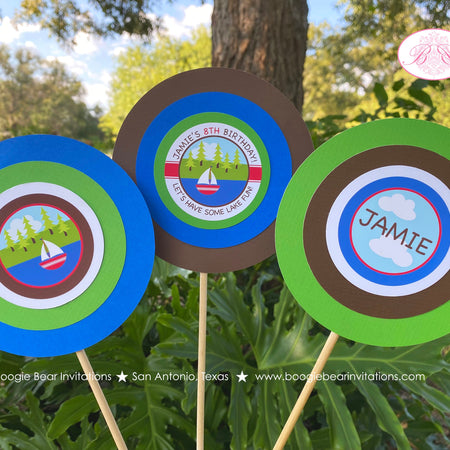 Lake Fun Birthday Party Centerpiece Sticks Birthday Boat Forest Park Summer Swim Camp River Boy Girl Kid Boogie Bear Invitations Jamie Theme
