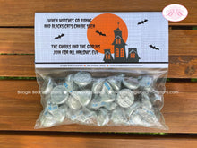 Load image into Gallery viewer, Haunted House Birthday Party Treat Bag Toppers Folded Favor Halloween Full Moon Bats Black Orange Boogie Bear Invitations Hitchcock Theme