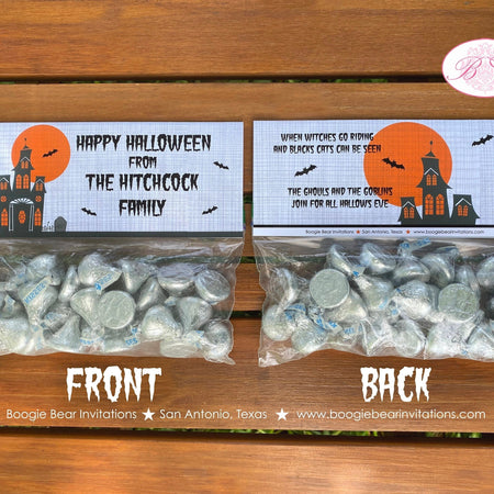 Haunted House Birthday Party Treat Bag Toppers Folded Favor Halloween Full Moon Bats Black Orange Boogie Bear Invitations Hitchcock Theme