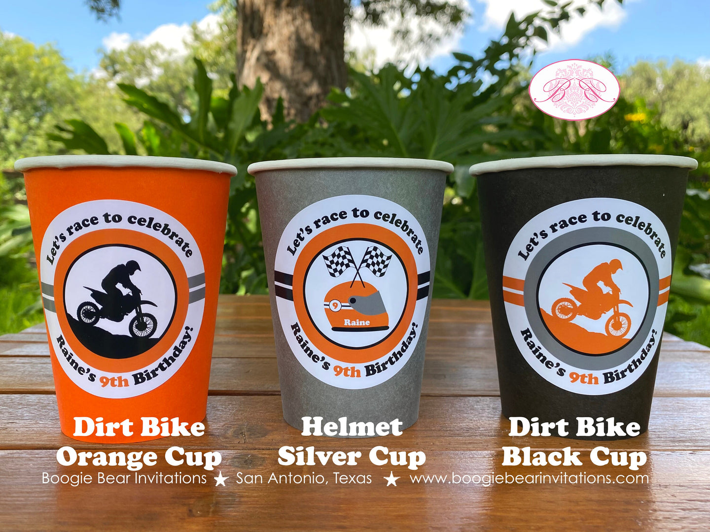 Orange Dirt Bike Birthday Party Beverage Cups Paper Drink Black Silver Black Racing Motocross Enduro Cup Boogie Bear Invitations Raine Theme