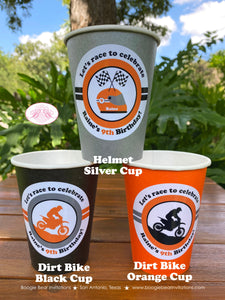Orange Dirt Bike Birthday Party Beverage Cups Paper Drink Black Silver Black Racing Motocross Enduro Cup Boogie Bear Invitations Raine Theme