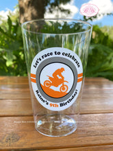 Load image into Gallery viewer, Orange Dirt Bike Birthday Party Beverage Cups Plastic Drink Black Silver Black Racing Motocross Enduro Boogie Bear Invitations Raine Theme