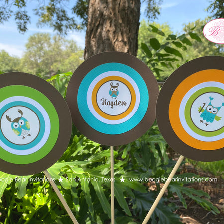 Forest Owl Birthday Party Centerpiece Sticks Girl Boy Retro Woodland Animals Birds Rustic Vintage Woods Boogie Bear Invitations Kayden Theme