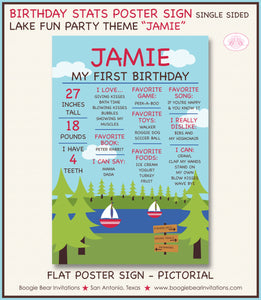 Lake Fun Birthday Party Sign Stats Poster Chalkboard Girl Boy Boat Forest Park Summer Swim Camp River Boogie Bear Invitations Jamie Theme