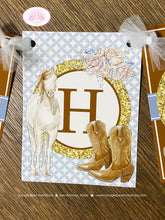 Load image into Gallery viewer, Country Horse Happy Birthday Banner Hat Boots Rustic Girl Ranch Rider Blue Brown Vintage Flowers Farm Boogie Bear Invitations Savannah Theme