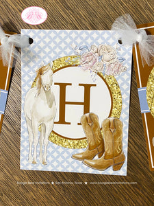 Country Horse Happy Birthday Banner Hat Boots Rustic Girl Ranch Rider Blue Brown Vintage Flowers Farm Boogie Bear Invitations Savannah Theme