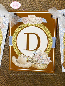 Country Horse Happy Birthday Banner Hat Boots Rustic Girl Ranch Rider Blue Brown Vintage Flowers Farm Boogie Bear Invitations Savannah Theme