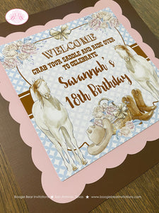 Country Horse Birthday Party Door Banner Hat Boots Rustic Girl Ranch Rider Pink Vintage Flowers Farm Boogie Bear Invitations Savannah Theme