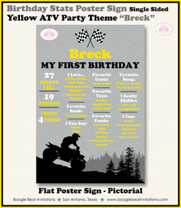 Yellow ATV Birthday Party Sign Stats Poster Flat Frameable Black Chalkboard Milestone Race Girl Boy 1st Boogie Bear Invitations Breck Theme