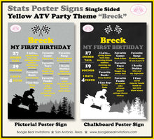 Load image into Gallery viewer, Yellow ATV Birthday Party Sign Stats Poster Flat Frameable Black Chalkboard Milestone Race Girl Boy 1st Boogie Bear Invitations Breck Theme