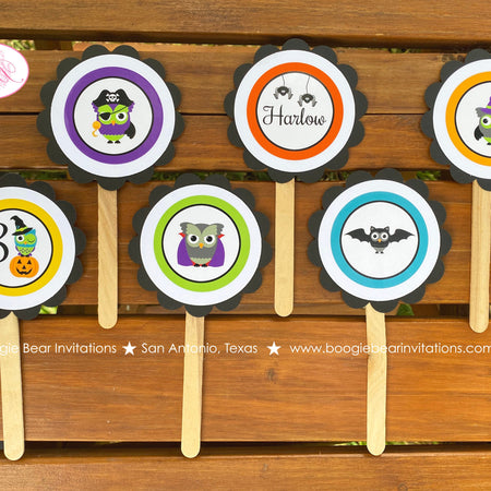 Halloween Owls Birthday Party Cupcake Toppers Cake Display Spooky Boy Girl Pumpkin Pirate Black Bat Kid Boogie Bear Invitations Harlow Theme