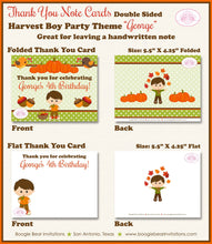 Load image into Gallery viewer, Harvest Boy Birthday Party Thank You Card Autumn Fall Pumpkin Picking Forest Creatures Farm Boogie Bear Invitations George Theme Printed