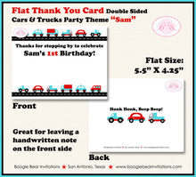 Load image into Gallery viewer, Cars Trucks Birthday Party Thank You Card Retro Note Girl Boy Traffic Travel Toy Red Blue Black Boogie Bear Invitations Sam Theme Printed
