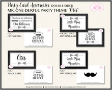 Load image into Gallery viewer, Mr. Wonderful Birthday Party Favor Card Tent Appetizer Food Place Boy Black Silver Onederful 1st Boogie Bear Invitations Otis Theme Printed