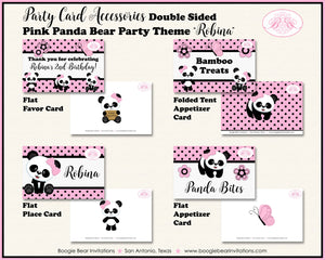 Pink Panda Bear Birthday Party Favor Card Tent Place Appetizer Tag Food Girl Black Flower Butterfly Zoo Boogie Bear Invitations Robina Theme