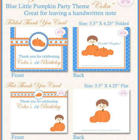 Blue Pumpkin Party Thank You Card Birthday Boy Fall Little Autumn Harvest Orange Ranch Barn 1st Boogie Bear Invitations Colin Theme Printed