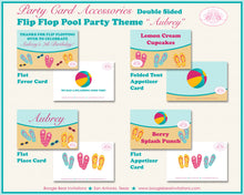 Load image into Gallery viewer, Flip Flop Pool Birthday Favor Party Card Tent Place Food Tag Girl Beach Ball Swimming Splash Summer Kid Boogie Bear Invitations Aubrey Theme