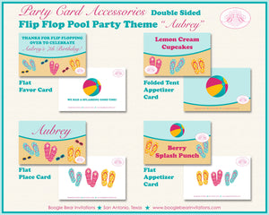 Flip Flop Pool Birthday Favor Party Card Tent Place Food Tag Girl Beach Ball Swimming Splash Summer Kid Boogie Bear Invitations Aubrey Theme