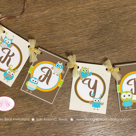Forest Owls Birthday Party Banner Small Party Girl Boy Retro Woodland Birds Rustic Vintage Animals Hoot Boogie Bear Invitations Kayden Theme
