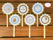 Load image into Gallery viewer, Country Horse Party Cupcake Toppers Birthday Hat Boots Rustic Girl Blue Brown Vintage Flowers Farm Boogie Bear Invitations Savannah Theme