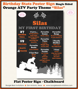 Orange ATV Birthday Party Sign Stats Poster Flat Frameable Black Chalkboard Milestone Girl Boy 1st First Boogie Bear Invitations Silas Theme