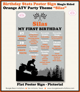Orange ATV Birthday Party Sign Stats Poster Flat Frameable Black Chalkboard Milestone Girl Boy 1st First Boogie Bear Invitations Silas Theme