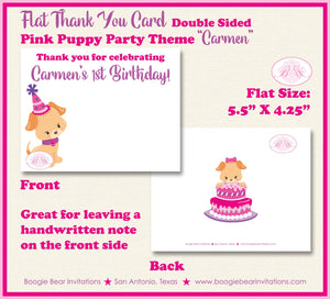 Pink Puppy Party Thank You Card Birthday Note Girl Dog Purple Pet Paw Pawty Vet Doctor Adoption Boogie Bear Invitations Carmen Theme Printed
