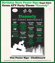 Load image into Gallery viewer, Green ATV Birthday Party Sign Stats Poster Flat Frameable Black Chalkboard Milestone Race Girl Boy 1st Boogie Bear Invitations Dannely Theme