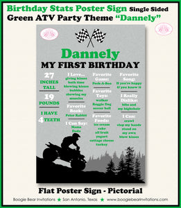 Green ATV Birthday Party Sign Stats Poster Flat Frameable Black Chalkboard Milestone Race Girl Boy 1st Boogie Bear Invitations Dannely Theme