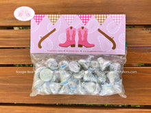 Load image into Gallery viewer, Pink Cowgirl Baby Shower Treat Bag Toppers Folded Favor Girl Gunslinger Ranch Boots Lone Star Brown Gun Boogie Bear Invitations Sherie Theme
