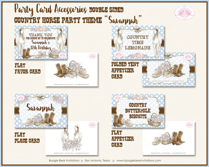 Country Horse Birthday Party Favor Card Tent Appetizer Place Hat Boots Rustic Girl Vintage Barn Farm Boogie Bear Invitations Savannah Theme