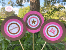 Load image into Gallery viewer, Pink Cowgirl Birthday Party Centerpiece SticksGunslinger Ranch Boots Brown Lone Star Girl Farm Brown Boogie Bear Invitations Sherie Theme